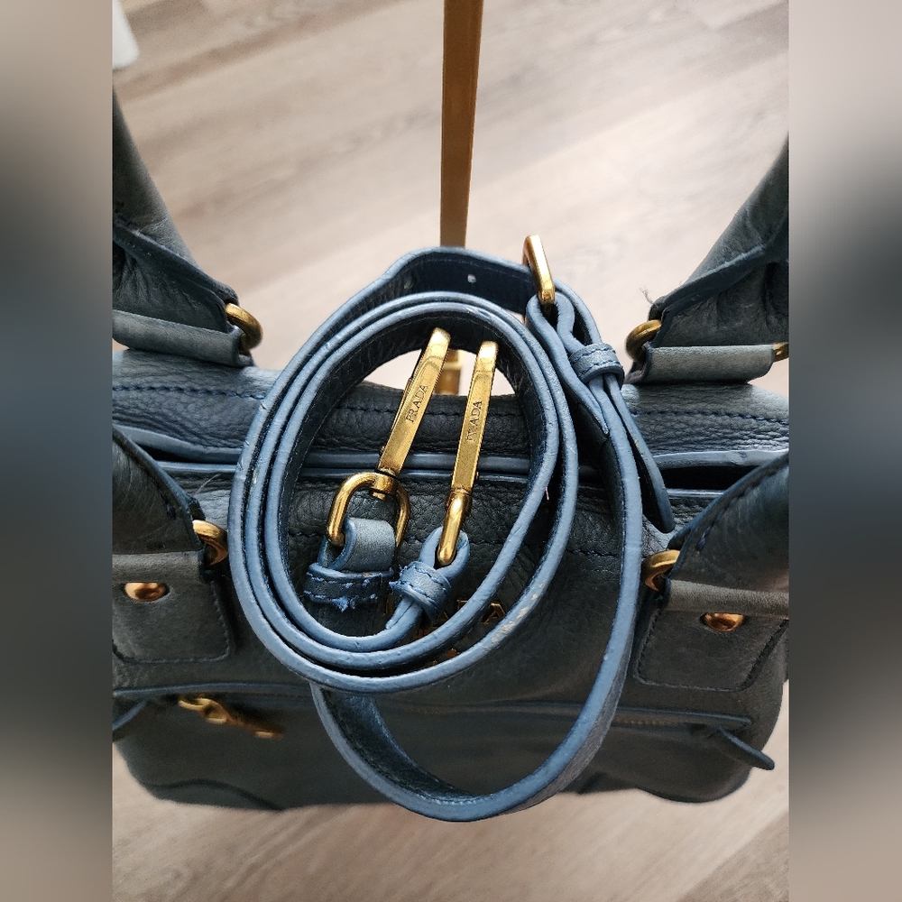 Prada Blue Leather Tote/Crossbody Bag - Picture 6 of 16